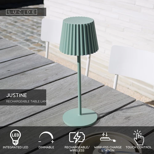 Lucide JUSTINE - Rechargeable Table lamp Indoor/Outdoor - Battery pack - LED Dim. - 1x2W 2700K - IP54 - With wireless charging pad - Green - USP
